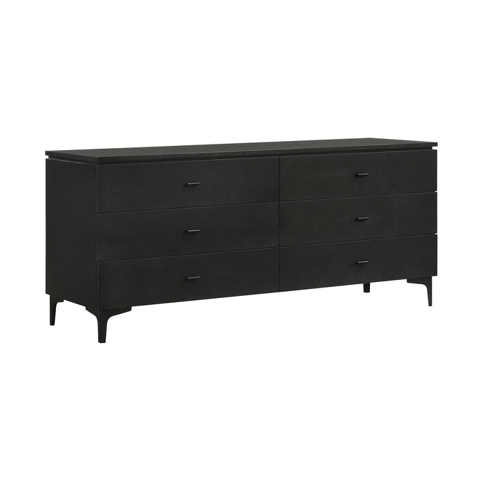 Legend - 6 Drawer Dresser With Metal Legs - Black Glaze Ash