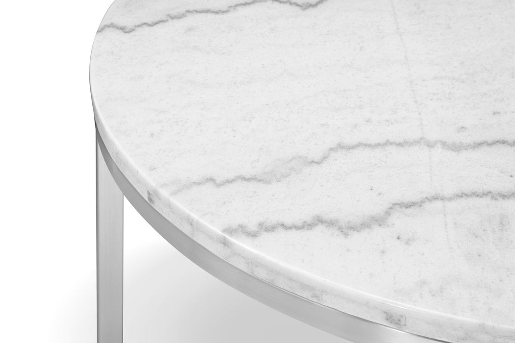 Esme - Round Cocktail Table - White Marble And Brushed Nickel