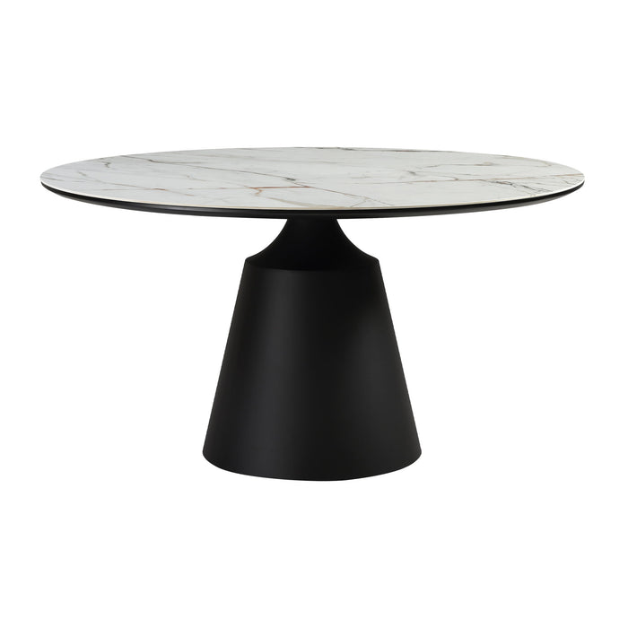 Knox - Round Dining Table Stone Top And Metal Base - Black