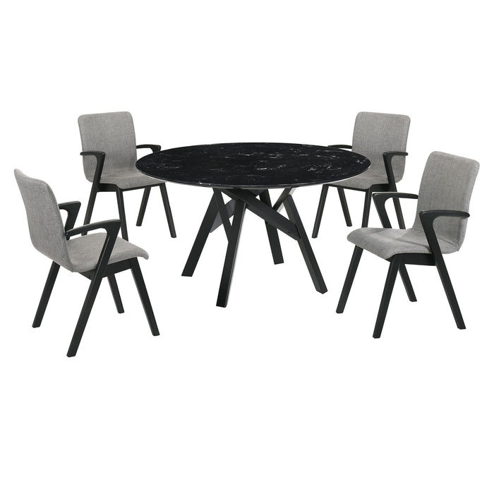 Venus And Varde - 5 Piece Round Dining Set - Black Marble