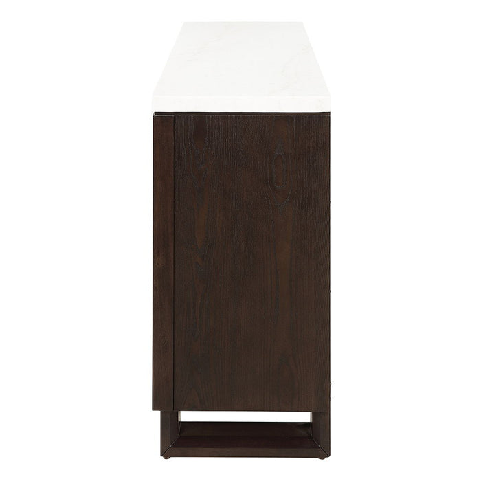 Edwyn - Server With Fireplace - Natural Marble Top & Espresso