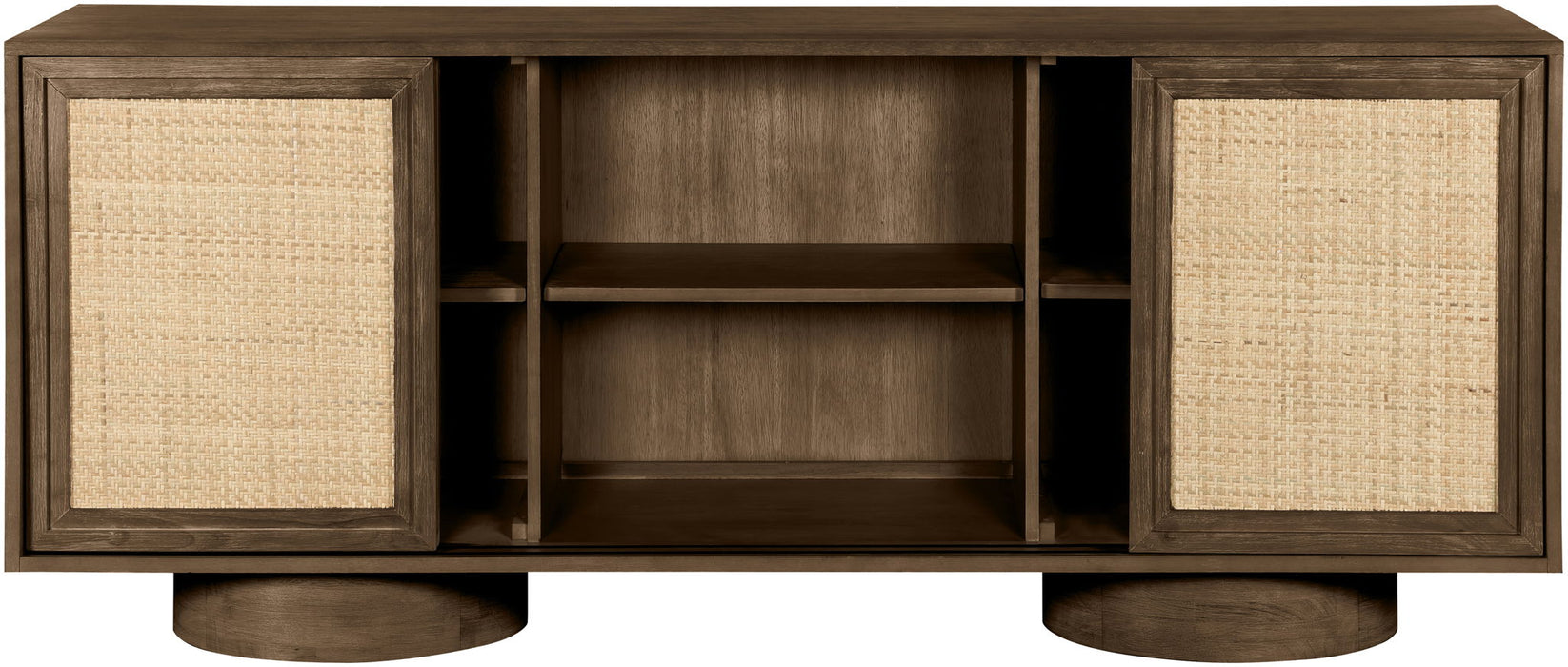 Windsor - Solid Wood And Brown Cane Sideboard / Buffet With Cylindrical Legs - Brown