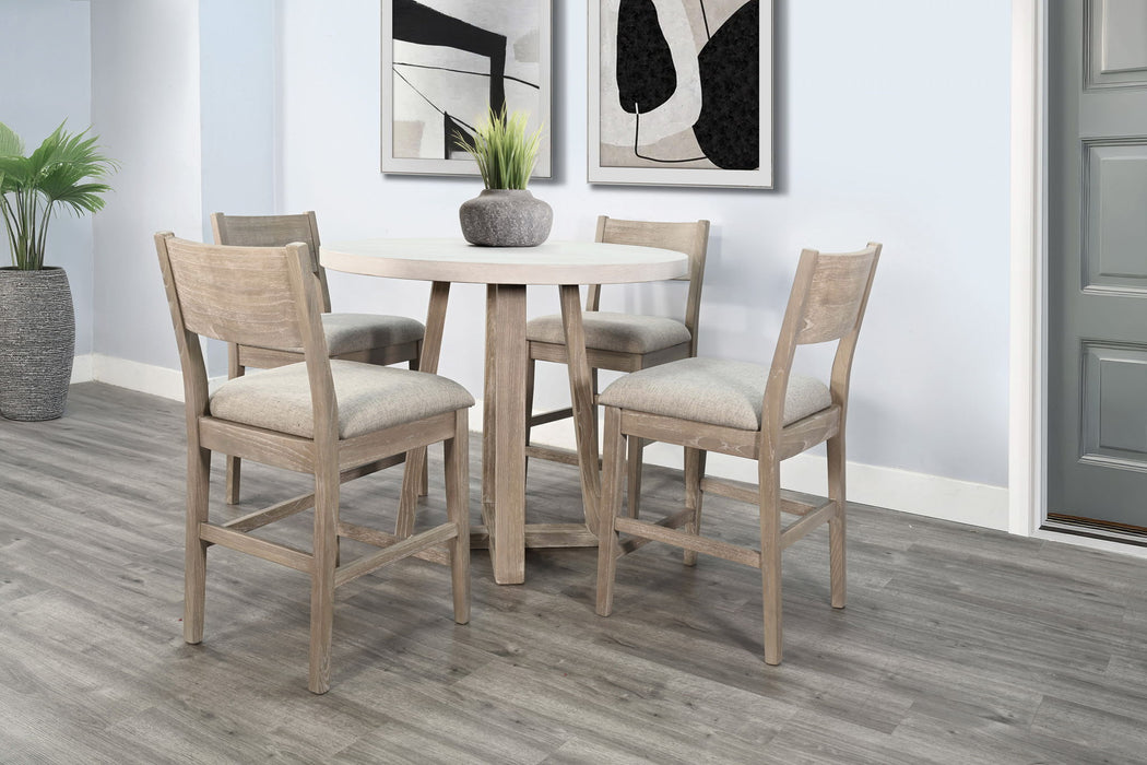 Rowan - 5 Piece Round Counter Dining Set (Table, 4 Stools) - Light Gray / Wheat