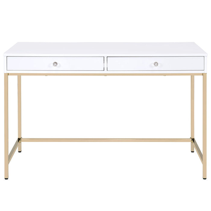 Ottey - Vanity Desk (Same 92540) - White High Gloss & Gold