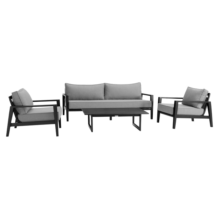 Cayman - 4 Piece Black Aluminum Outdoor Seating Set With Dark Gray Cushions