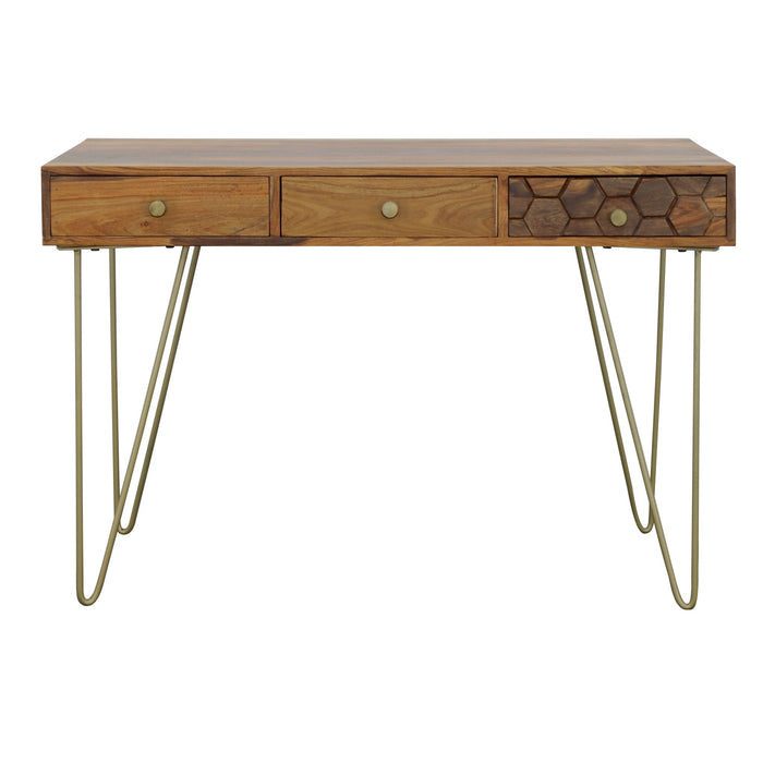 Enzo - Three Drawer Writing Desk - Mora Warm Brown