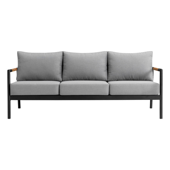 Royal - 4 Piece Aluminum And Teak Outdoor Seating Set With Cushions - Black / Dark Gray