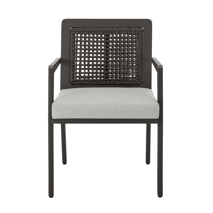 Avila - Outdoor Dining Chair With Woven Rattan Back Aluminum Frame And Cushion (Set of 2) - Dark Bronze / Silver Ash