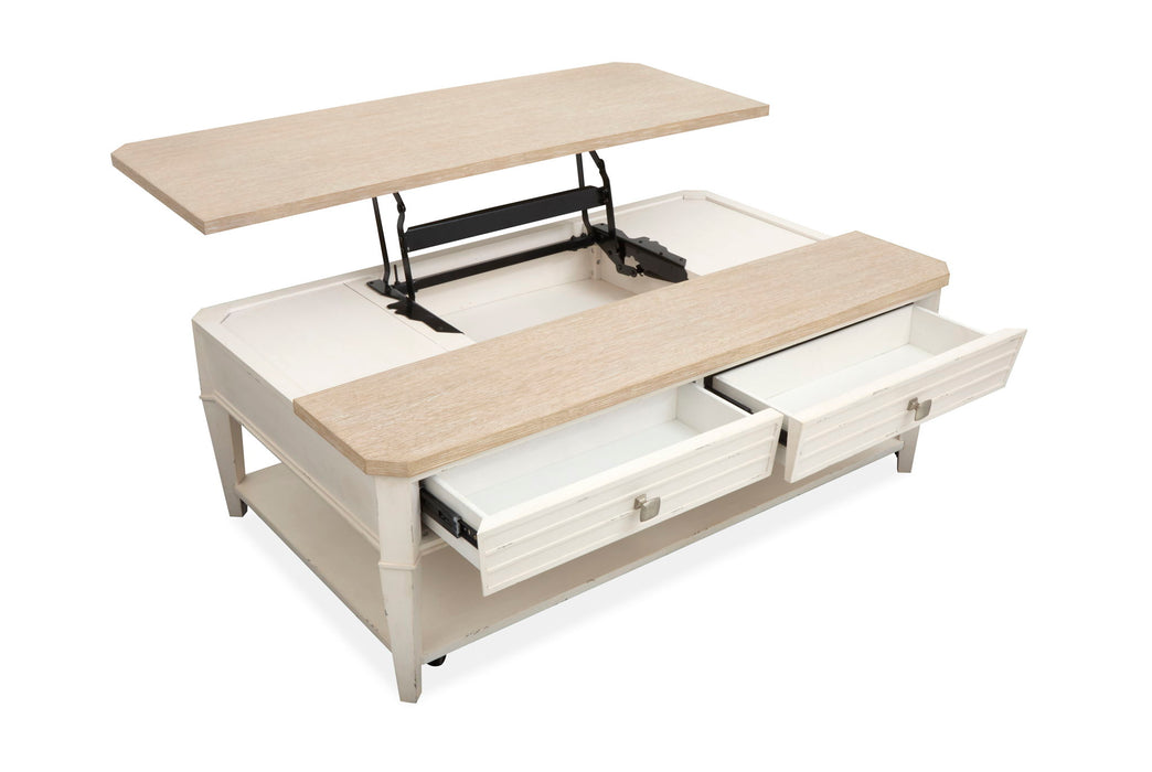 Echo Isles - Lift Top Storage Cocktail Table With Casters - Sea Pearl And Driftwood