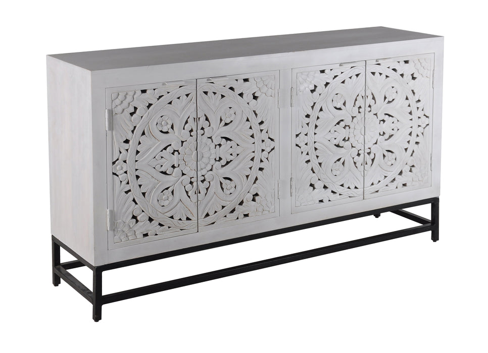 Fleur - Four Door Credenza - Floral White Wash