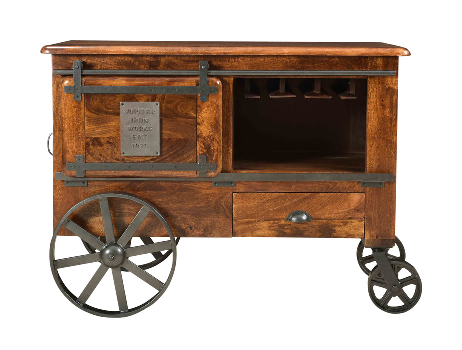 Massen - Two Door One Drawer Wine Cart - Warm Brown Mango