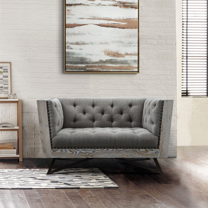 Regis - Contemporary Chair With Metal Legs And Nailhead Accents - Gray / Antique Brown