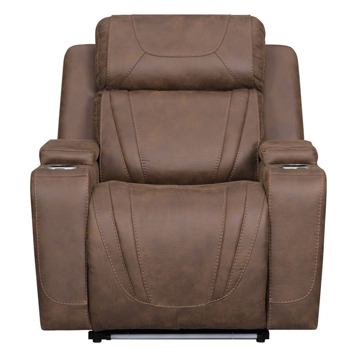 Carrow - Glider Recliner With Power Headrest & Footrest, Stereo, Massage - Brown