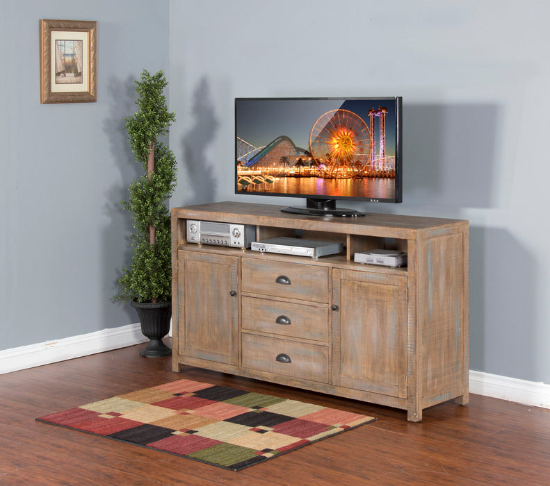 Durango - Entertainment Wall With 66" Console & 2 Piers - Weathered Brown