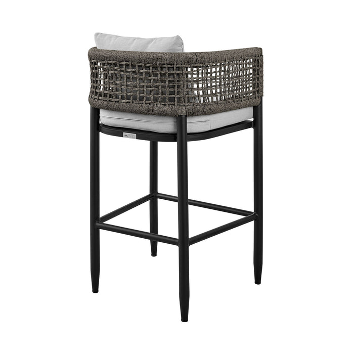 Alegria - Outdoor Patio Counter Height Bar Stool In Aluminum With Gray Rope And Cushions