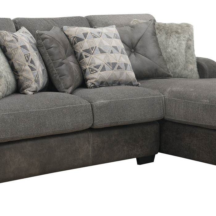 Berlin - 2 Piece Sectional - Gray Herringbone & Sanded Microfiber - Fabric