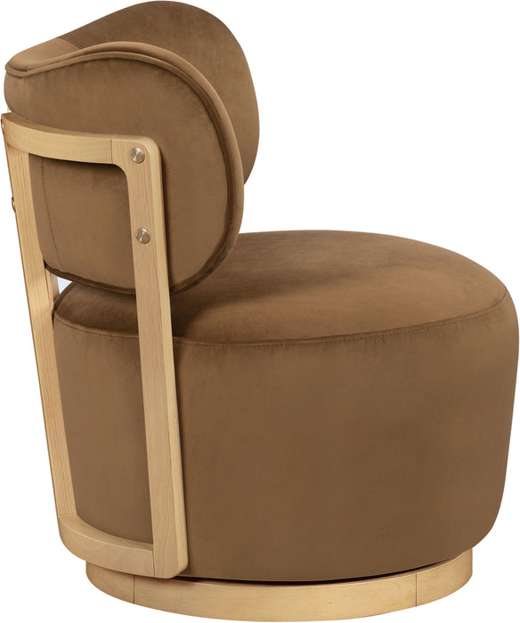 Elara - Velvet Upholstered Swivel Accent Chair - Saddle / Stained Natural