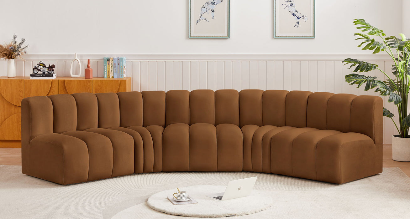 Arc - Velvet 5 Piece U-Shaped Modular Sofa - Saddle