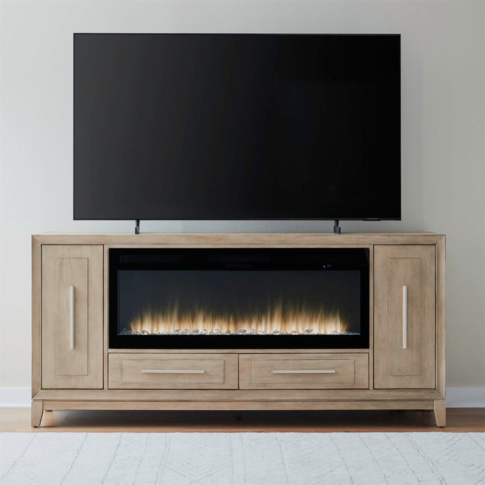 Fireplace TV Consoles - 80" Console With Fire FTS - Light Brown