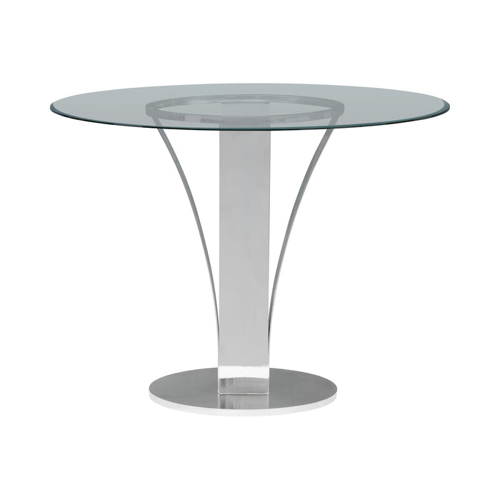 Celina - Modern Contemporary Round Tempered Glass 48" Pedestal Base Dining Table Seats Up To 4 - Shiny Nickel