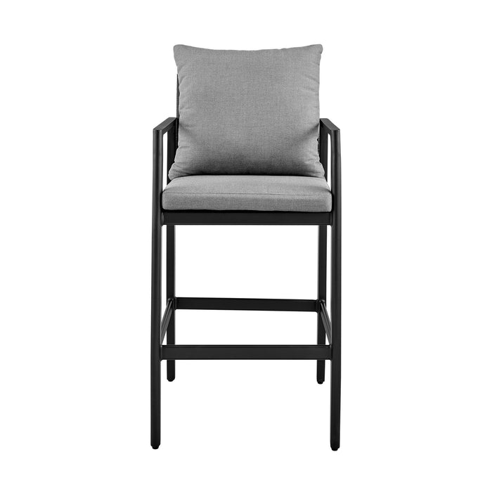 Cayman - Outdoor Patio Bar Stool In Aluminum With Gray Cushions