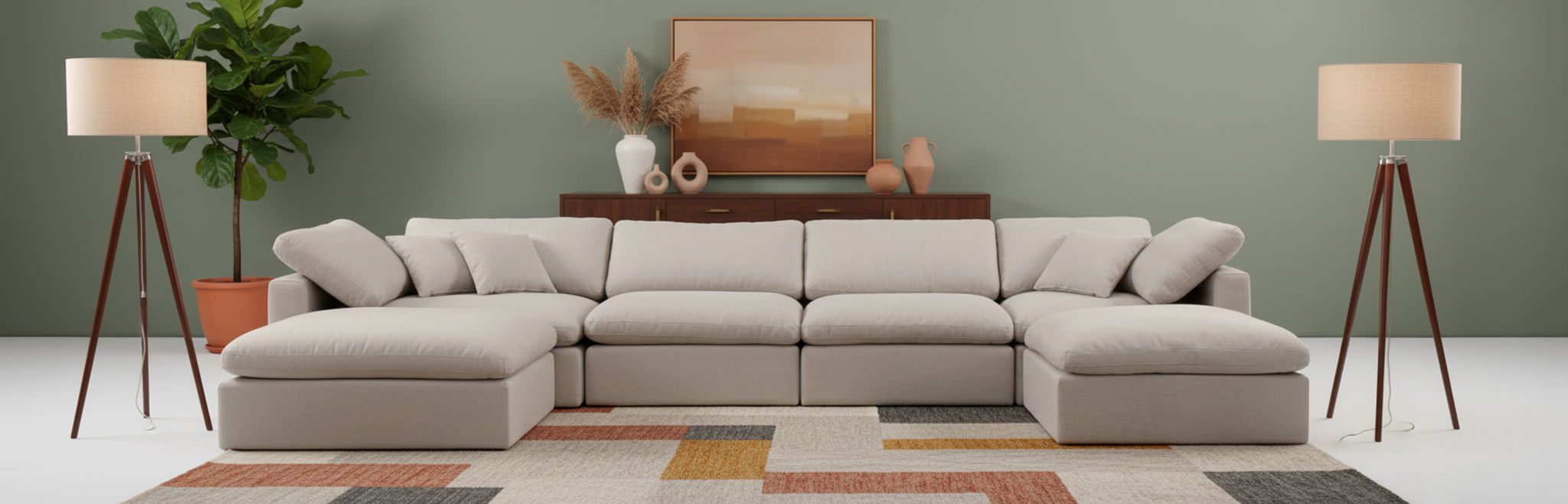 Indulge - Linen 6 Piece Modular Double Chaise Sectional