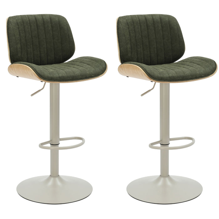 Brock - Adjustable Swivel Curved Back Wood Bar Stool With Faux Leather Seat