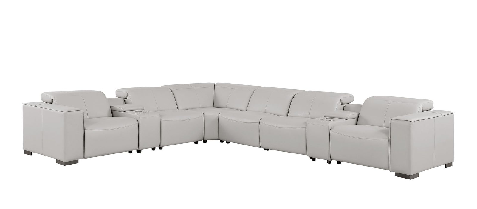 1208 - 8 Piece L Shaped Leather Sectional With 4 Power Recliners & Power Headrests