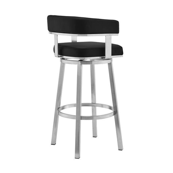 Lorin - 30" Faux Leather And Brushed Stainless Steel Swivel Bar Stool - Black