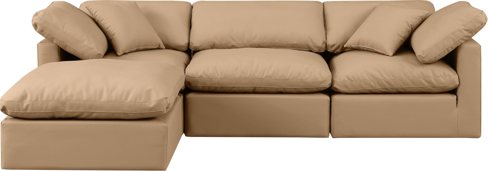 Indulge - Faux Leather 4 Piece Modular Sectional With Chaise - Tan