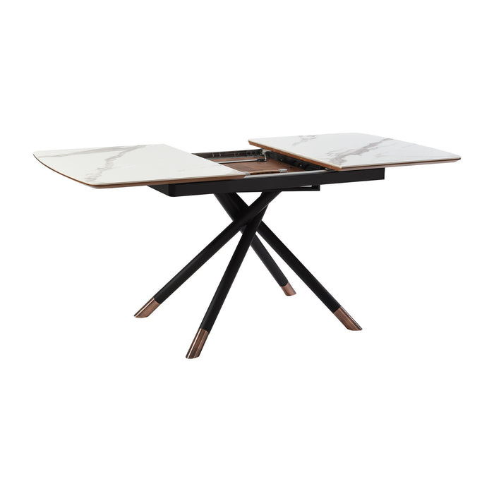 Alora - Extendable Dining Table Ceramic And Wood Top - Light Gray