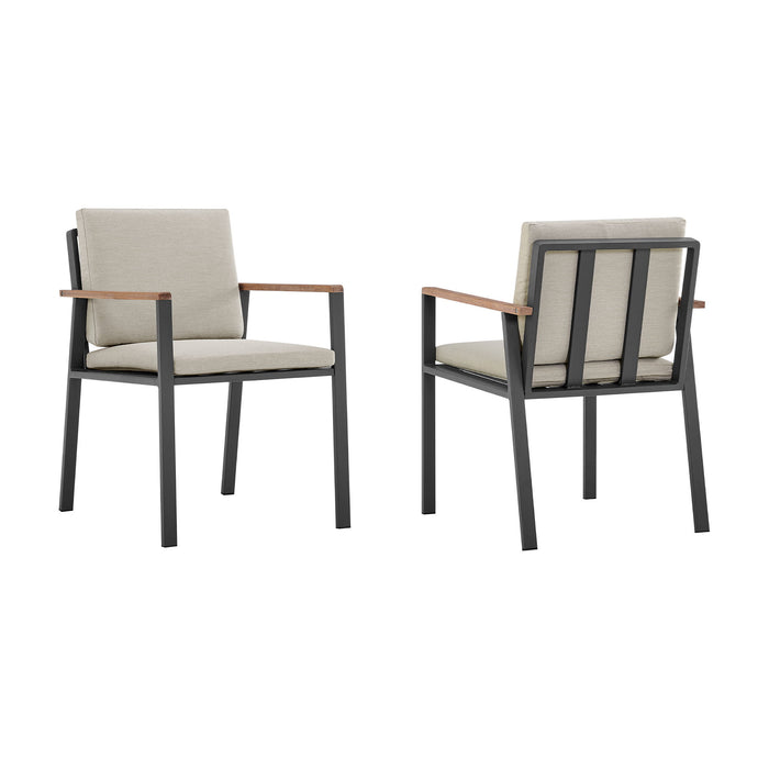 Nofi - Outdoor Patio Dining Chair With Cushions (Set of 2) - Charcoal / Taupe