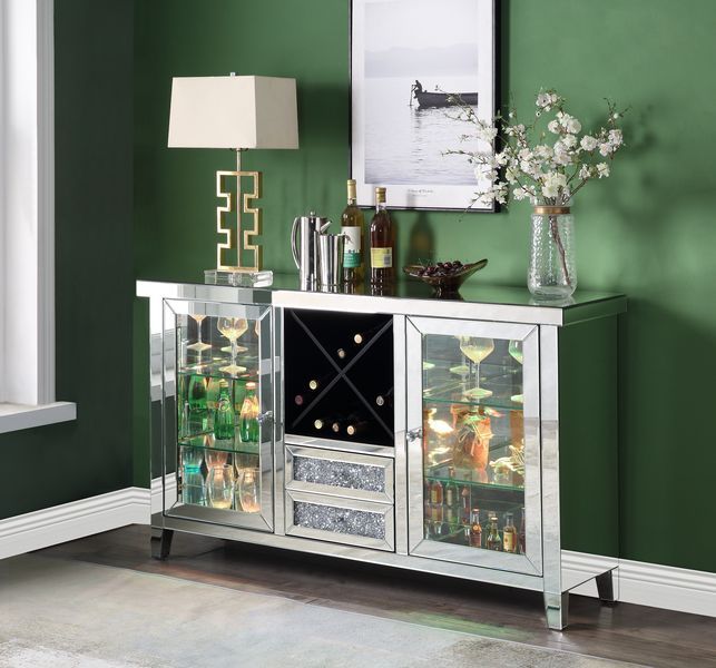 Noralie - 36" Wine Cabinet With LED - Mirrored & Faux Diamonds