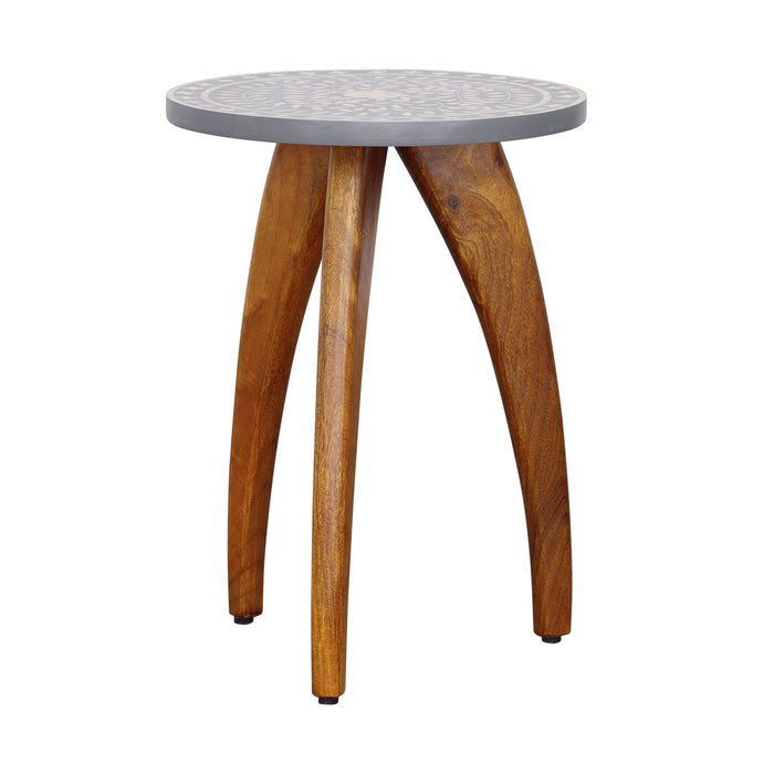 Sandalwood - Accent Table - Brown / Floral Blue