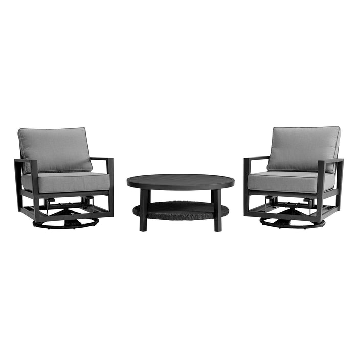 Cayman - 3 Piece Black Aluminum Outdoor Seating Set With Dark Gray Cushions