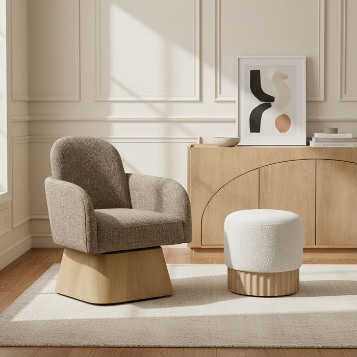 Marlowe - Linen Textured Fabric Upholstered Swivel Accent Chair - Stained Natural