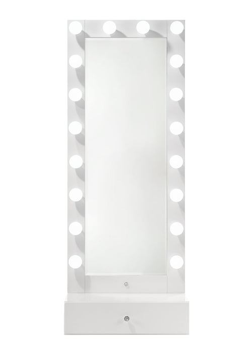 Luxo - Tall Lighted Drawer Vanity Mirror - White