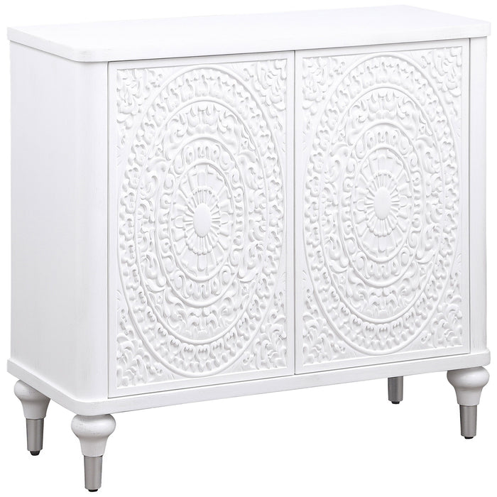 Cardella - 2 Door Mandala Accent Cabinet - Distressed White