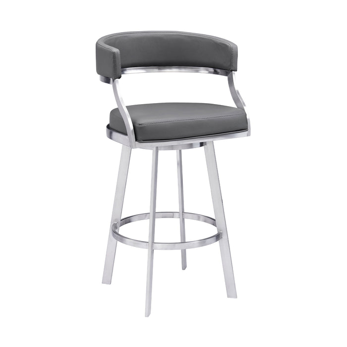 Saturn - 26" Counter Height Swivel Gray Faux Leather And Brushed Stainless Steel Bar Stool