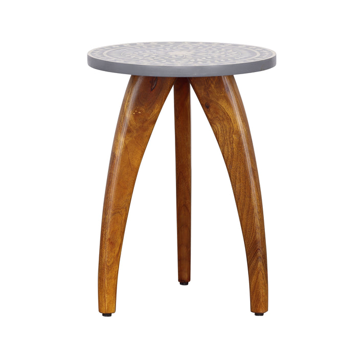 Sandalwood - Accent Table - Brown / Floral Blue