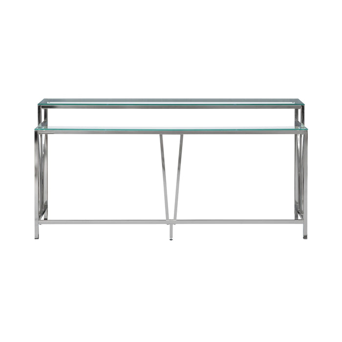 Celina - 72" Rectangle Tempered Glass Console Table - Shiny Nickel