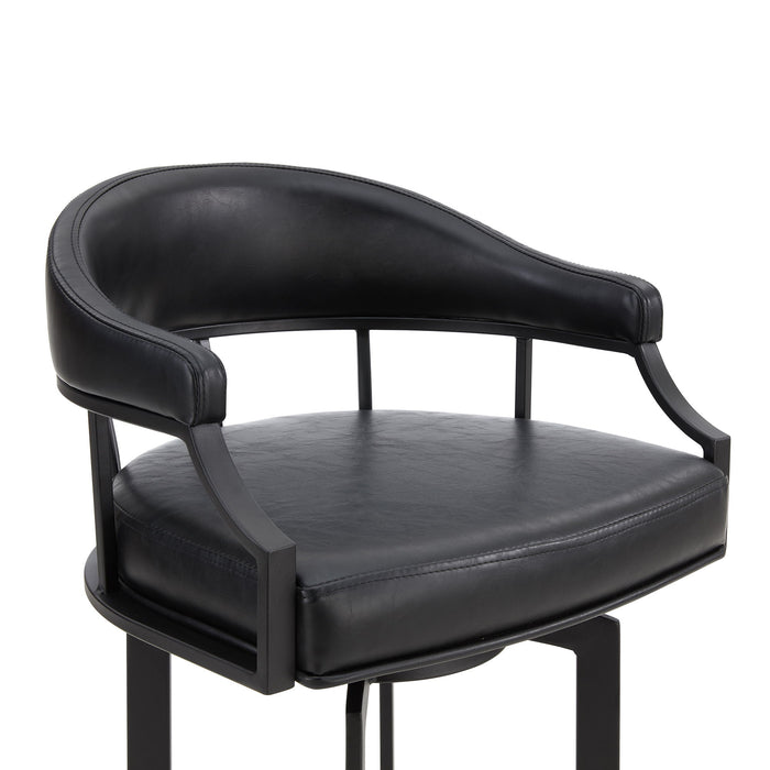 Edy - Swivel 30" Black Powder Coated And Black Faux Leather Metal Bar Stool