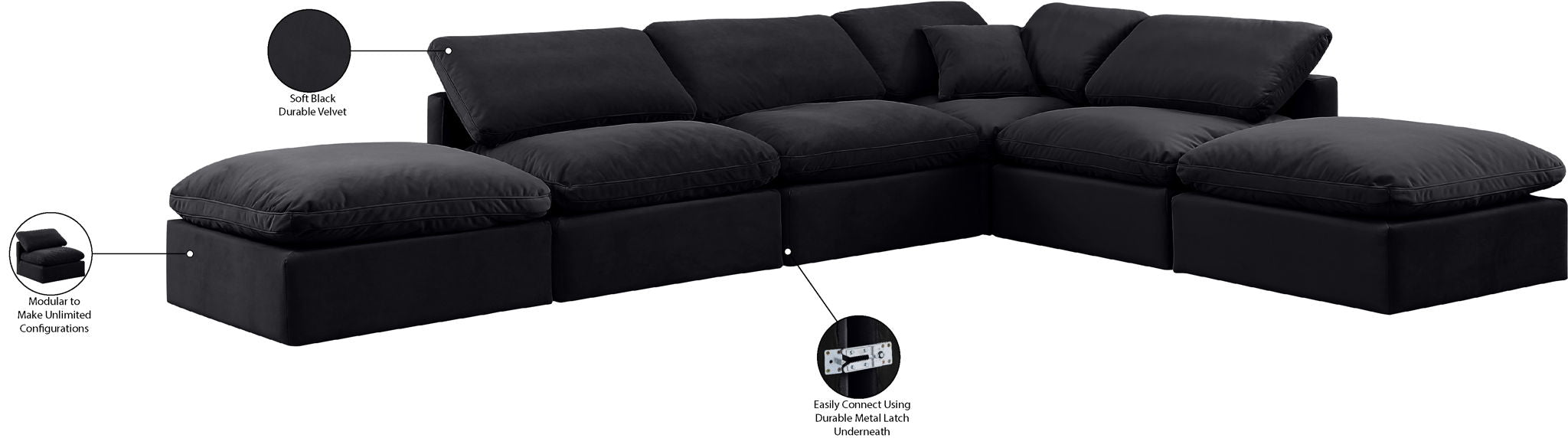 Indulge - Velvet 6 Piece Modular Armless Sectional