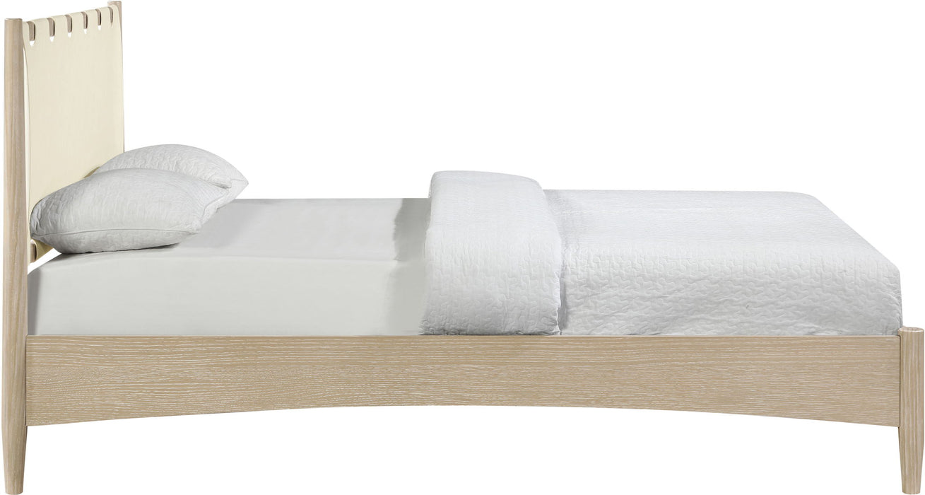 Santos - Vegan Leather Headboard And Wood Bed - Waxed Natural Frame