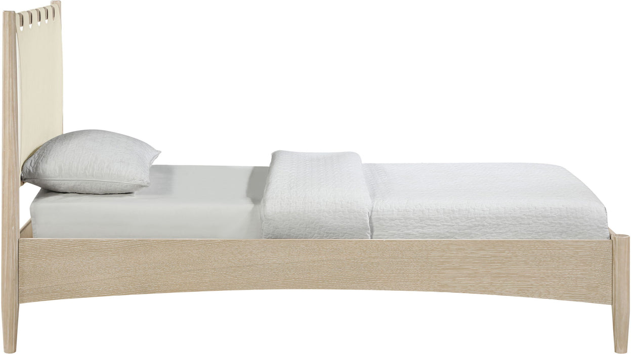 Santos - Vegan Leather Headboard And Wood Bed - Waxed Natural Frame