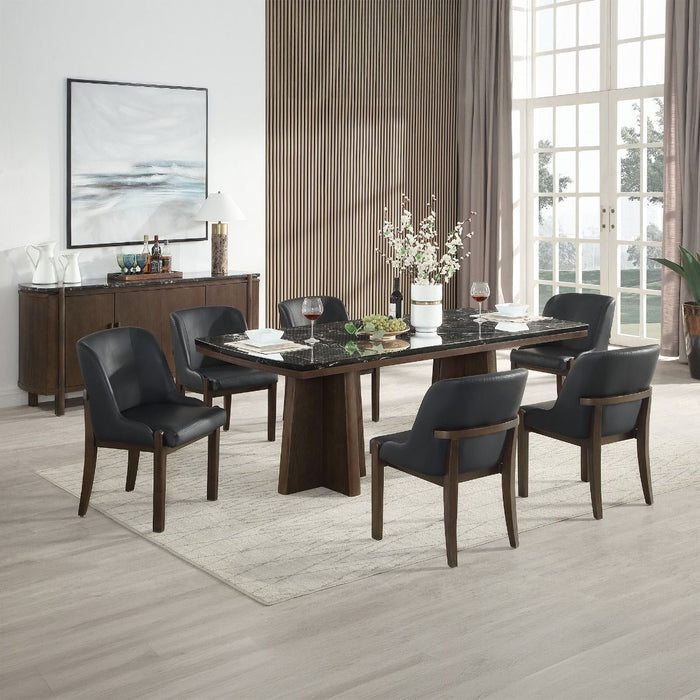 Estella - Dining Table With Marble Top - Black Natural Marble Top & Walnut
