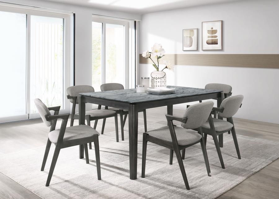 Stevie - 7 Piece Rectangular Dining Set - Gray And Black