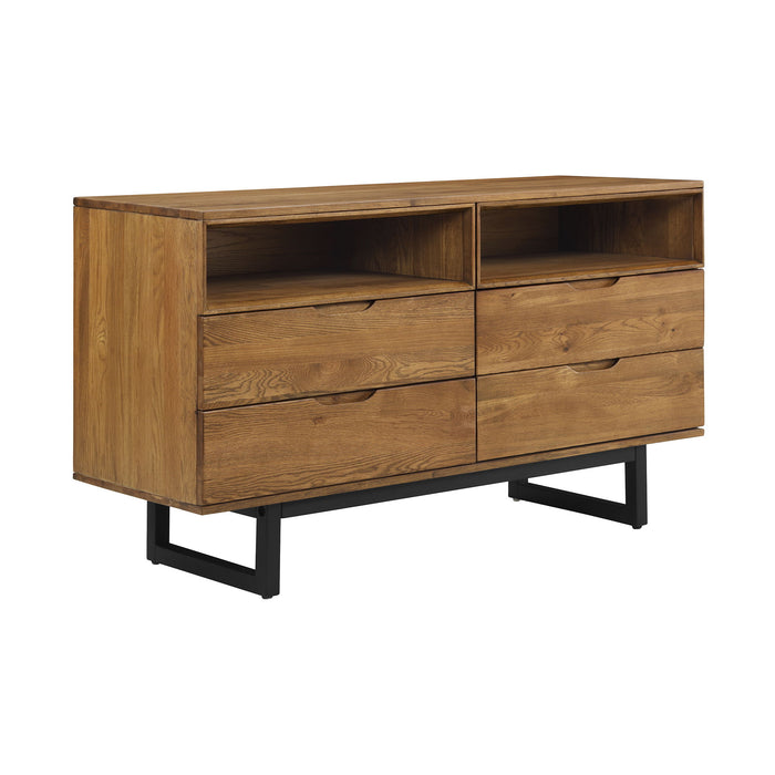 Aldo - 4 Drawer Dresser With Metal Legs - Brown Oak / Black