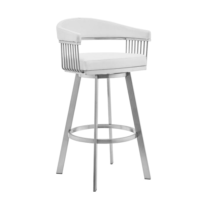 Chelsea - 29" White Faux Leather And Brushed Stainless Steel Swivel Bar Stool