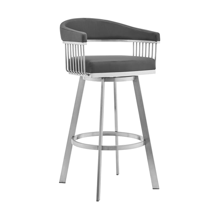 Chelsea - 29" Gray Faux Leather And Brushed Stainless Steel Swivel Bar Stool